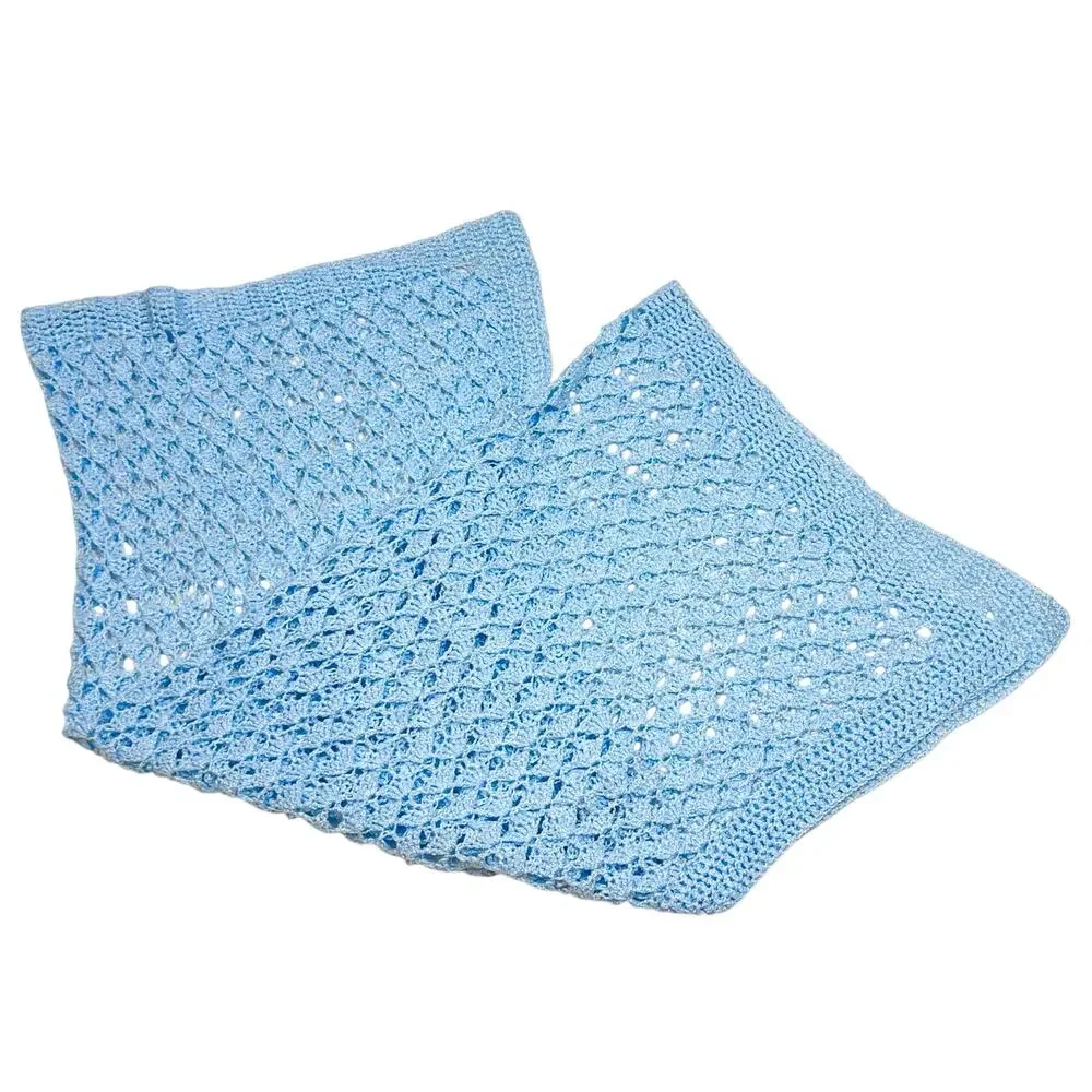 Handmade Light Blue Crocheted Baby Blanket 49X43